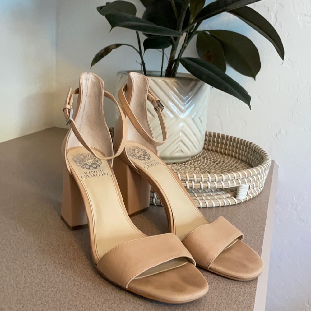 Vince Camuto Ankle Strap Block Heel Sandal, Nude, Size 9